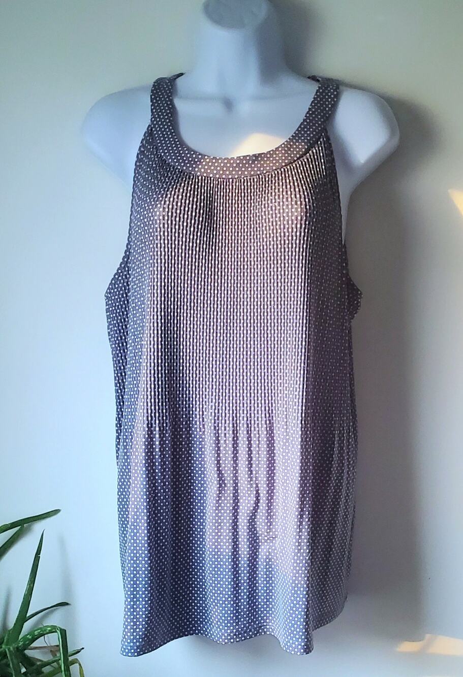 Adrianna Pappell Womens Gray Polka Dot High Neck Sleeveless Tank Top Size XL
